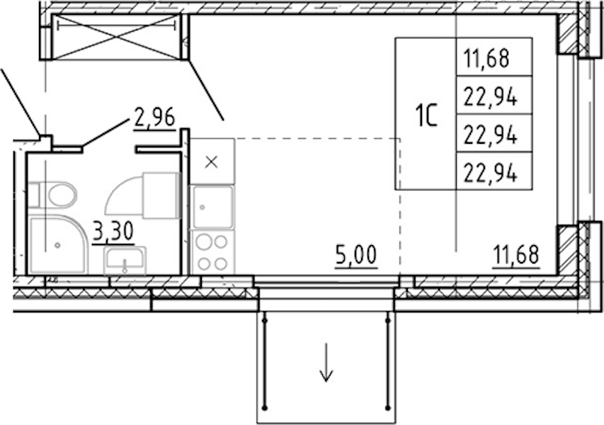Квартира студия 22.94 м², 2/12 эт., ЖК «Полис Новоселье»